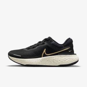 Zapatillas Running Nike ZoomX Invincible Run Flyknit Carretera Mujer Negras Metal Doradas | NK506ULE