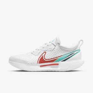 Zapatillas Tenis Nike NikeCourt Zoom Pro Hard Court Hombre Blancas Rojas Burdeos Turquesa | NK783XQO